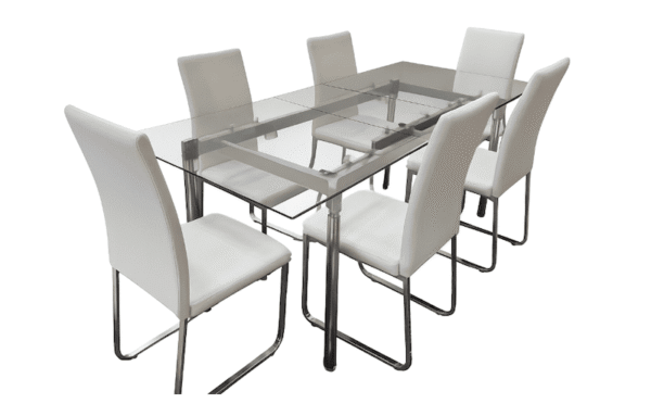 Modern Glass Dining Set with 6 Chairs