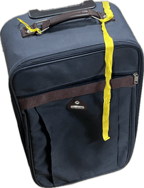 Navy Soft-Sided Suitcase with Yellow Luggage Ribbon