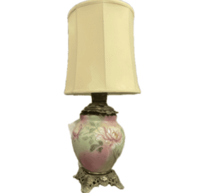 Hand-Painted Floral Table Lamp with Ornate Brass Base