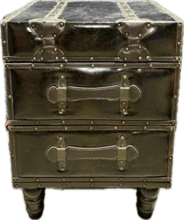 Leather Trunk Side Table with Drawers