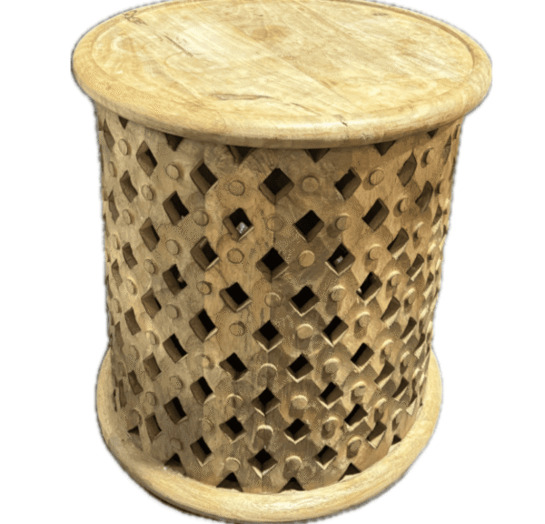 Carved Wood Lattice Side Table