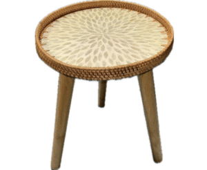 Rattan-Trimmed Round Side Table
