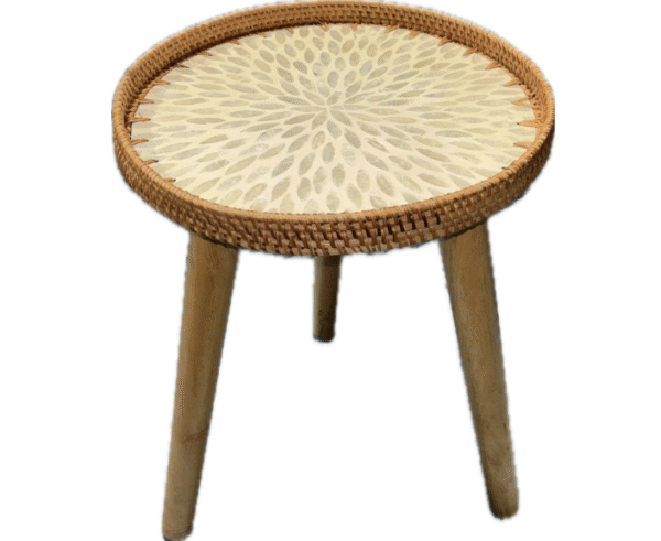 Rattan-Trimmed Round Side Table