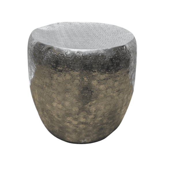 Pressed Flower Patterned Aluminum Barrel Side Table