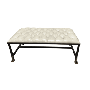 Cream Leather Tufted Cocktail Ottoman