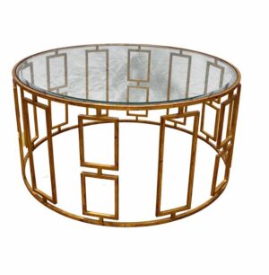 Round Gold Coffee Table with Geometric Pattern