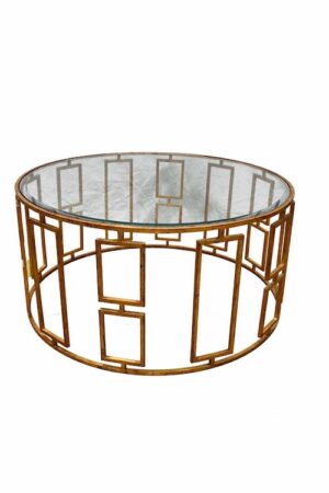 Round Gold Coffee Table with Geometric Pattern