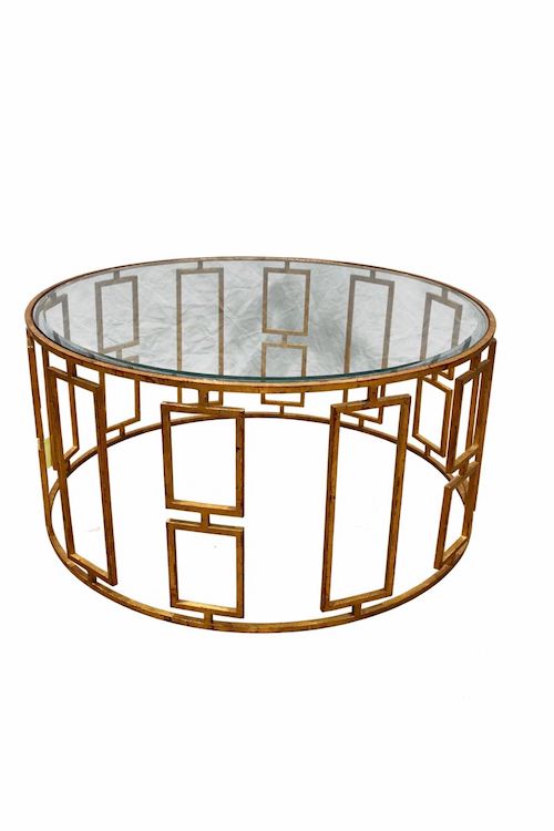 Round Gold Coffee Table with Geometric Pattern