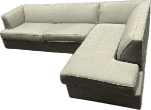 Grey Sectional with Brown and White Piping