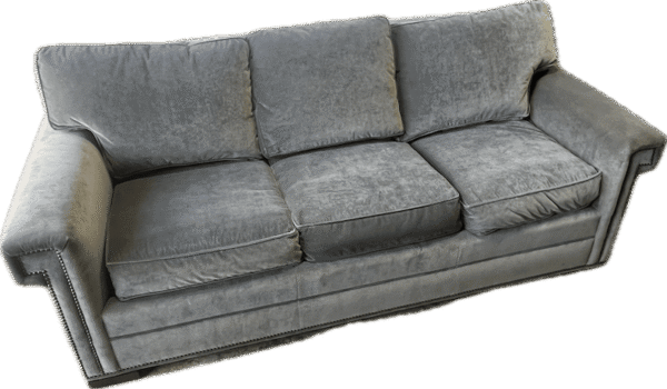 Grey Sleeper Sofa with Bronze Nailheads