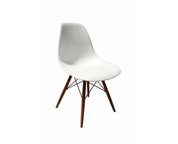 White Bucket Chair with Dark Wood Legs