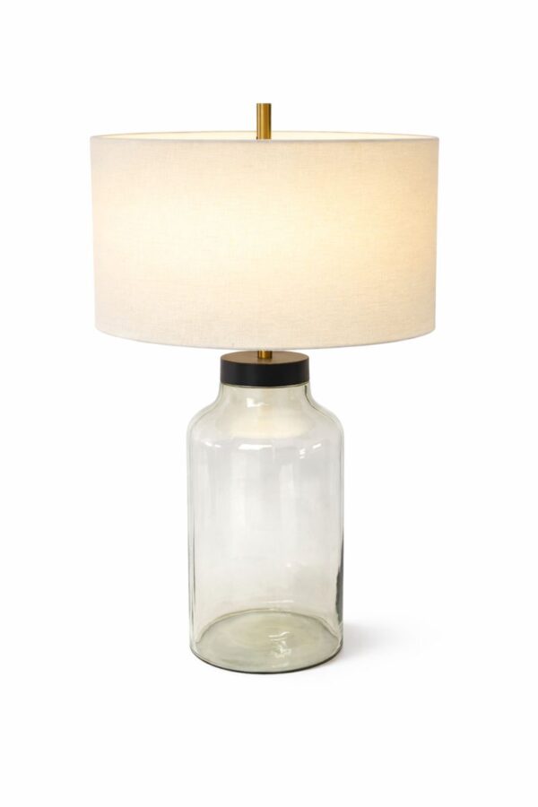 Table Lamp with Metal Neck and Glass Jar Base