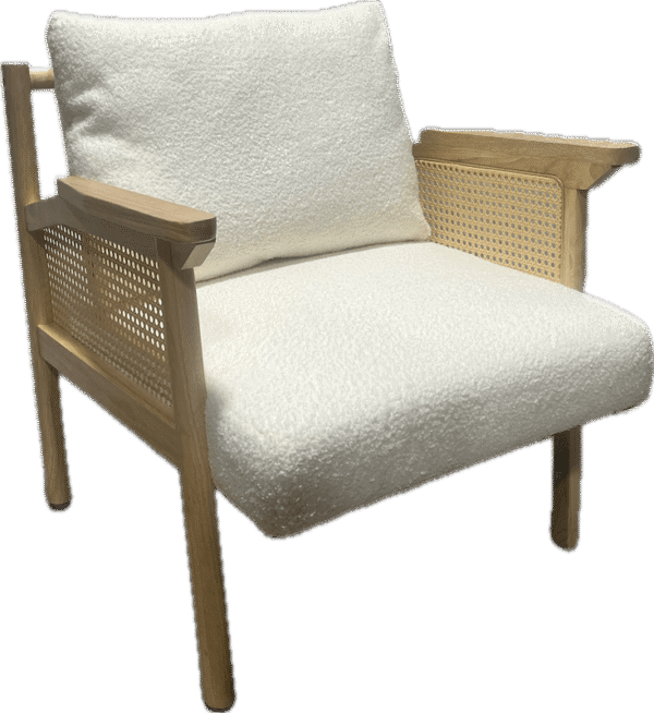 Rattan and Boucle Accent Chair