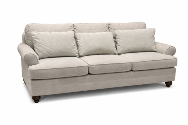 Light Grey Velvet Sofa with Three Pillows