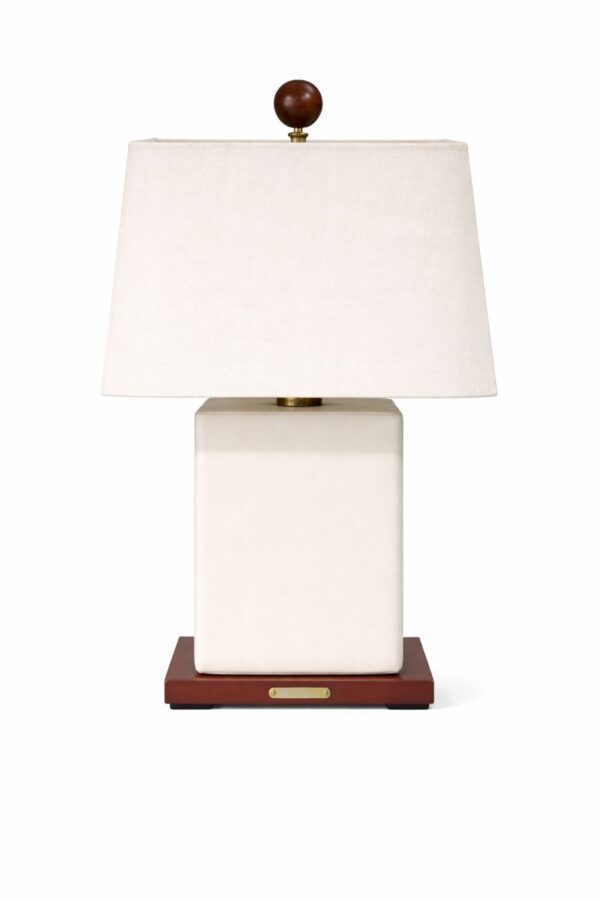 Cream and Dark Wood Accent Table Lamp