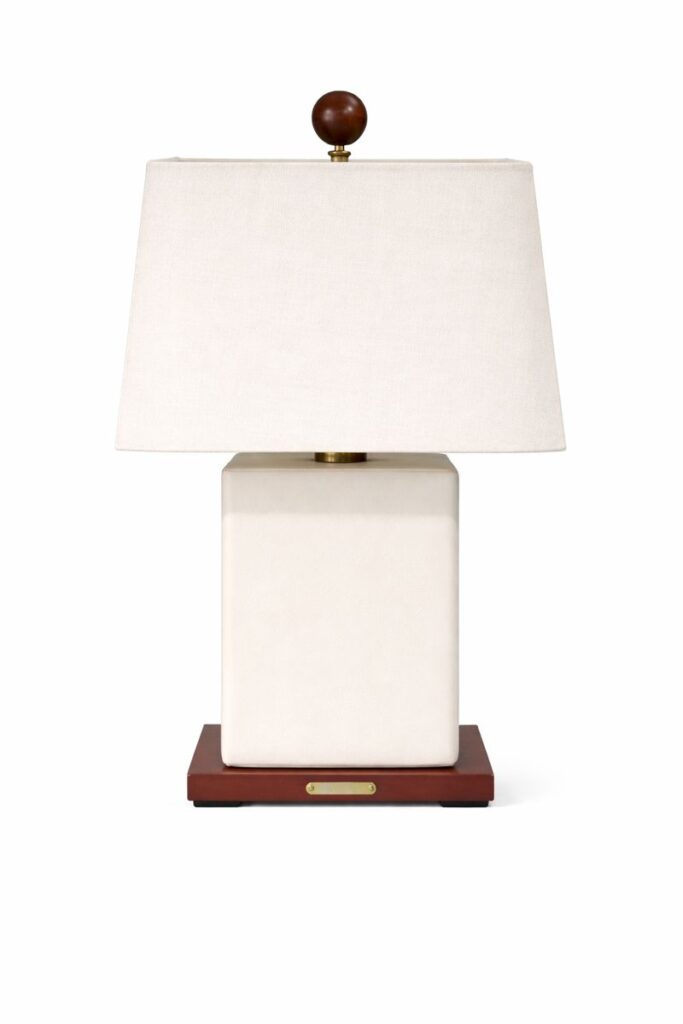 Cream and Dark Wood Accent Lamp