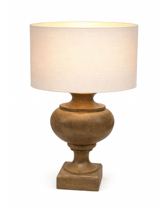 Rounded Wooden Pedestal Table Lamp