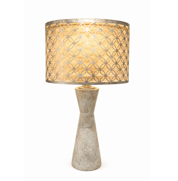Tapered Stone Table Lamp with Metal Cut-Out Shade