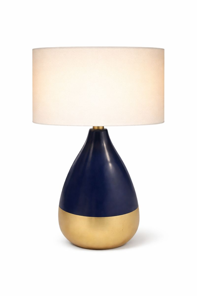 Navy and Brass Tapered Lamp