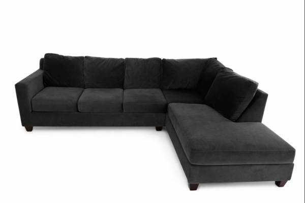 Grey Velvet Sectional with Chaise