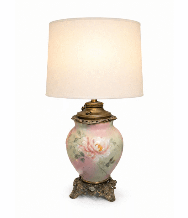 Antique Rose Lamp with Brass Detail