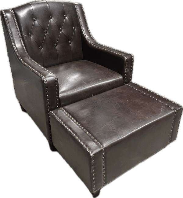 Leather Tufted Club Chair and Ottoman