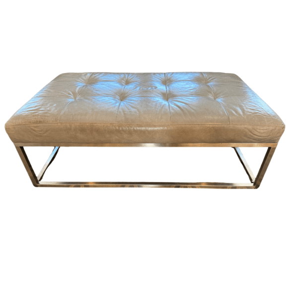 Grey Tufted Leather Cocktail Ottoman