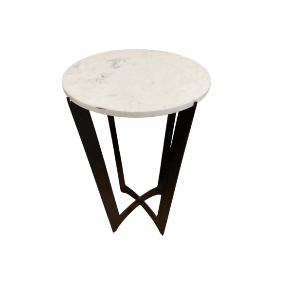 Round Marble Side Table with Black Metal Legs