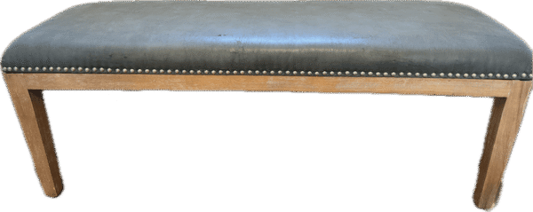 Grey Leather Bench with Silver Nailheads