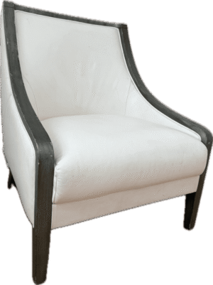 White Leather Chair with Grey Wood Integrated Arms
