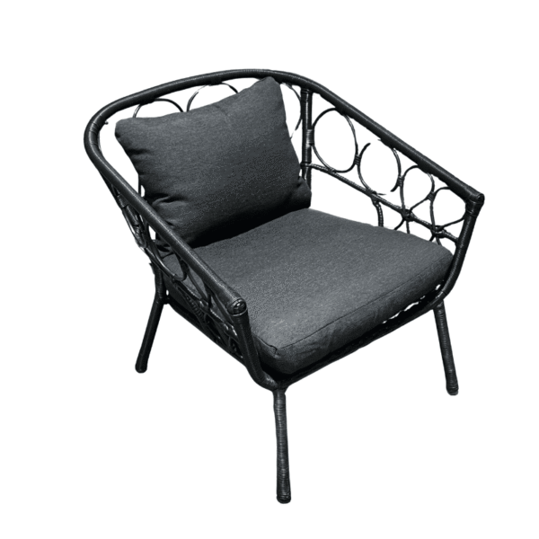 Black Woven Outdoor Lounge Chair with Cushion