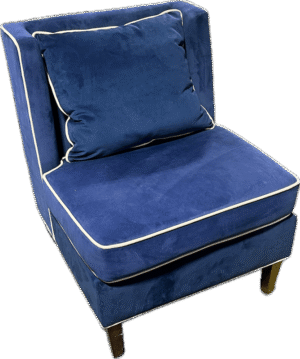Blue Ultra-Suede Accent Chair with White Piping