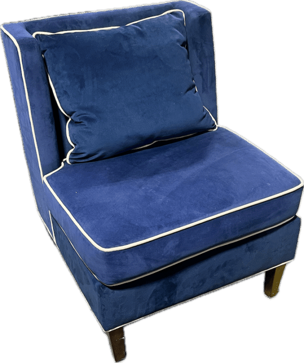 Blue Ultra-Suede Accent Chair with White Piping