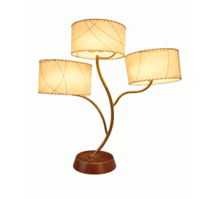 Three-Arm Mid-Century Table Lamp with Stitched Shades