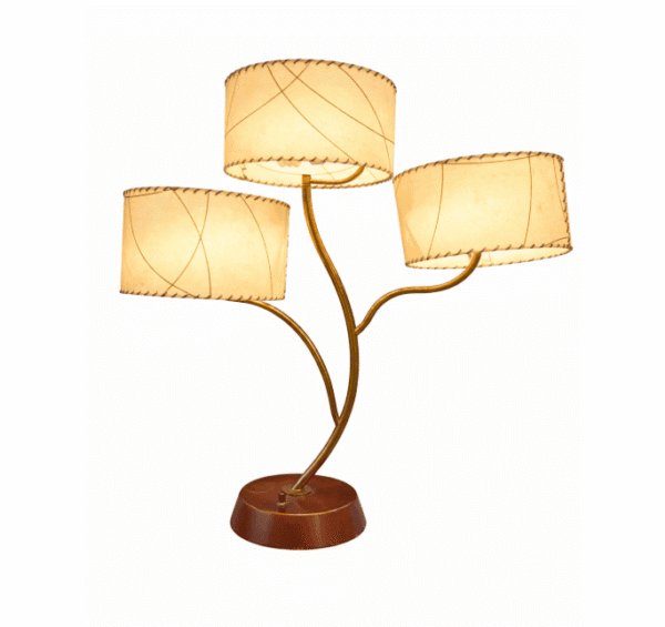 Three-Arm Mid-Century Table Lamp with Stitched Shades