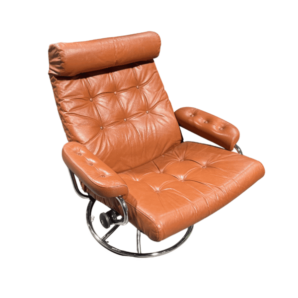 Leather Mid-Century-Modern Swivel Chair and Ottoman