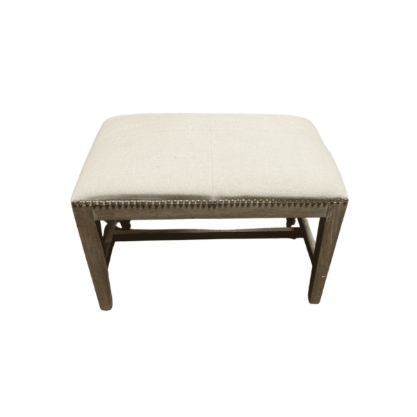 Off-White Ottoman with Silver Nailheads