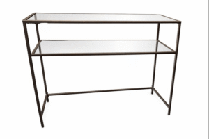 Black Metal Console w Two Glass Shelves