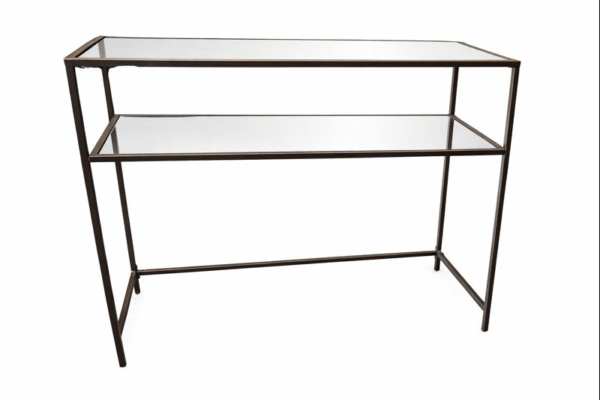 Black Metal Console w Two Glass Shelves