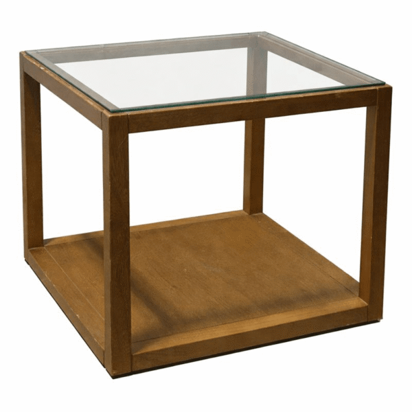 Wood Side Table with Glass Top