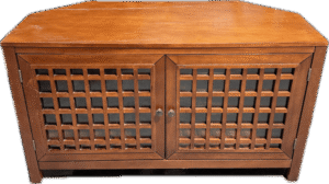 Wood Media Stand with Lattice Pattern