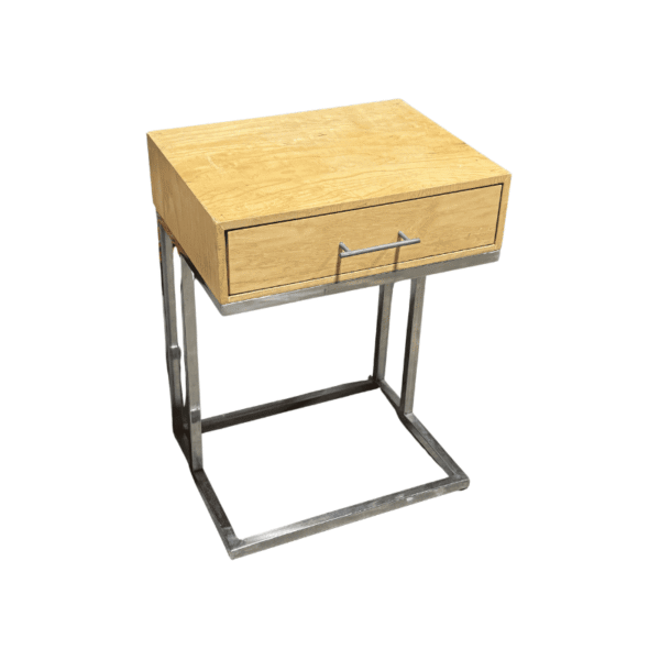 Wood One-Drawer Side Table with Metal Base