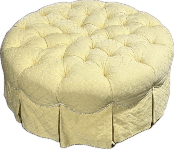 Round Yellow Tufted Ottoman with Kick Pleat Skirt