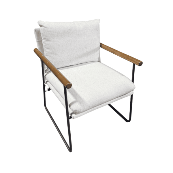 Cream Linen Wood Arm and Metal Base Accent Chair