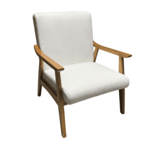 Cream Accent Chair with Angled Wood Arms