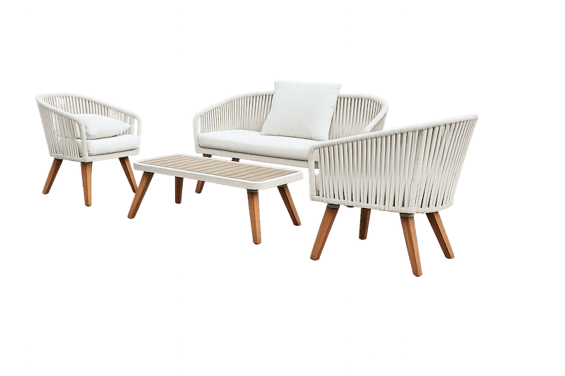Four Piece White Woven Outdoor Patio Set
