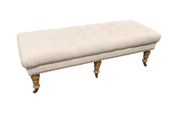 Taupe Tufted Ottoman With Gold Nailheads