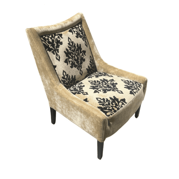 Gold and Black Upholstered Damask Chair
