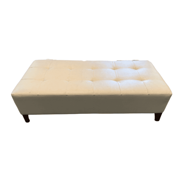 Grey Leather Ottoman with Dark Wood Legs