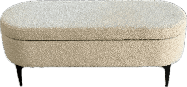 White Boucle Ottoman with Black Metal Legs